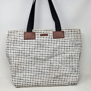 Fossil Key-Per Polka Dot Tote Bag Black White Coated Canvas Large Shoulder‎ Bag